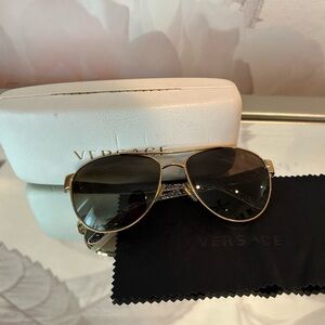 Versace Black and Gold Aviator Polarized Sunglasses